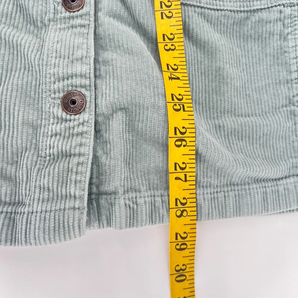 OshKosh B'gosh Girls Sz 12 Sage Green Corduroy Jumper Dress Button Front Vestbak